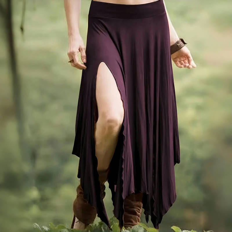 Olivenorma Boho Style Solid Drawstring Midi Split Skirt Dress - Purple - XXL - image 18