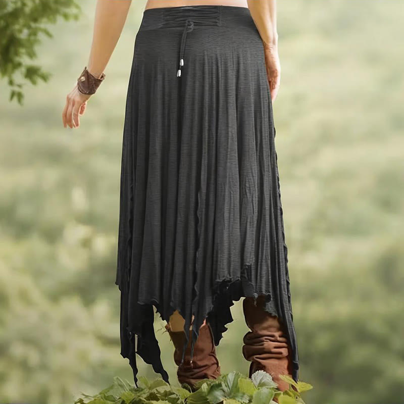 Olivenorma Boho Style Solid Drawstring Midi Split Skirt Dress - image 6