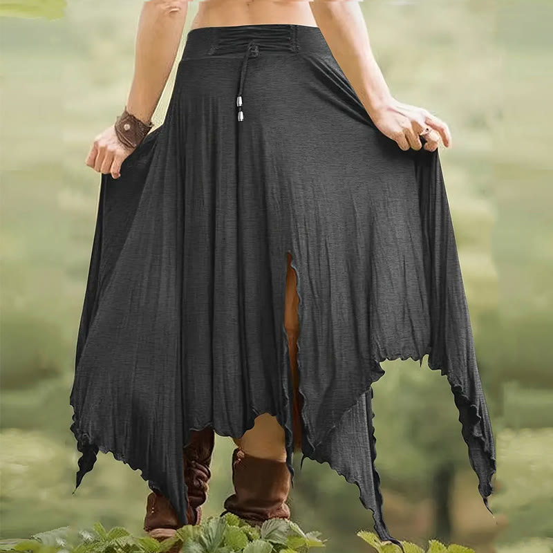 Olivenorma Boho Style Solid Drawstring Midi Split Skirt Dress - image 12