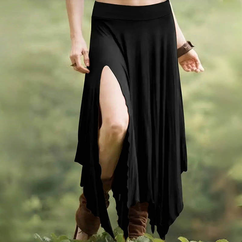 Olivenorma Boho Style Solid Drawstring Midi Split Skirt Dress - Black - XXL - image 10