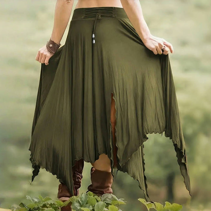 Olivenorma Boho Style Solid Drawstring Midi Split Skirt Dress - image 15