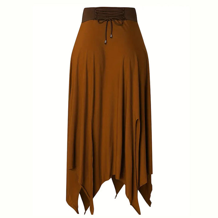 Olivenorma Boho Style Solid Drawstring Midi Split Skirt Dress - image 4