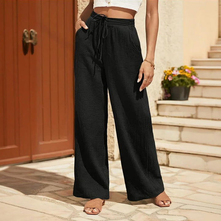 Olivenorma Plain Color Casual High Waist Drawstring Loose Fit Summer Women's Pants - Black - XXL - image 2