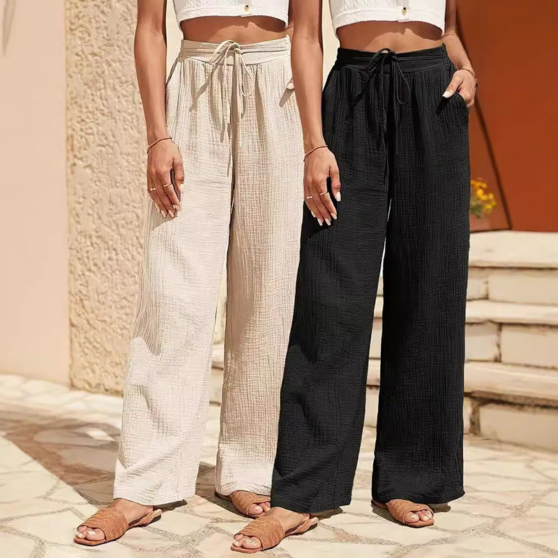 Olivenorma Plain Color Casual High Waist Drawstring Loose Fit Summer Women's Pants - image 0