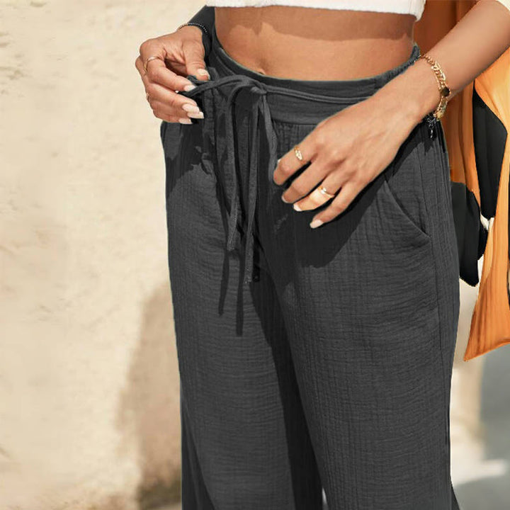 Olivenorma Plain Color Linen Solid Elastic Mid-Waisted Women's Baggy Pants with Pockets - image 2