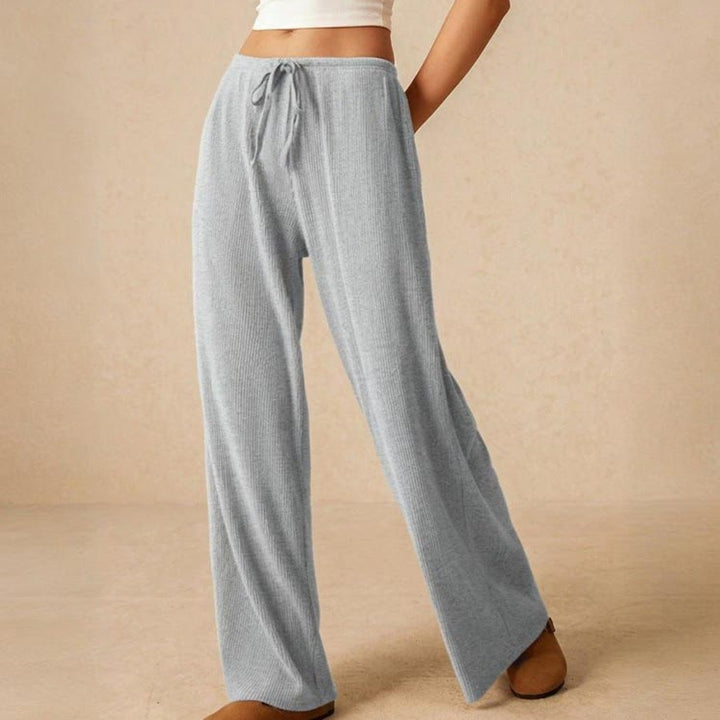 Olivenorma Plain Color Casual High Waist Pull On Elastic Women's Straight-Leg Pants - SkuBlue - L - image 5