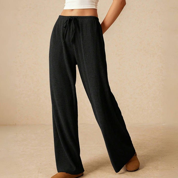 Olivenorma Plain Color Casual High Waist Pull On Elastic Women's Straight-Leg Pants - Black - L - image 15