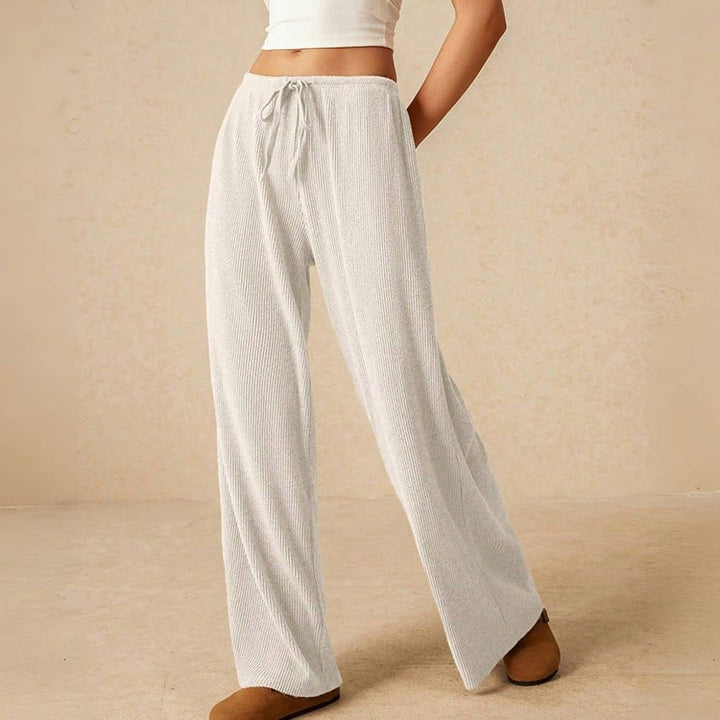 Olivenorma Plain Color Casual High Waist Pull On Elastic Women's Straight-Leg Pants - White - L - image 10