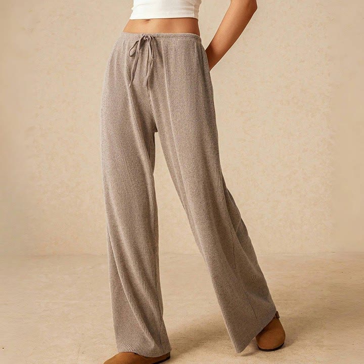 Olivenorma Plain Color Casual High Waist Pull On Elastic Women's Straight-Leg Pants - Beige - L - image 0