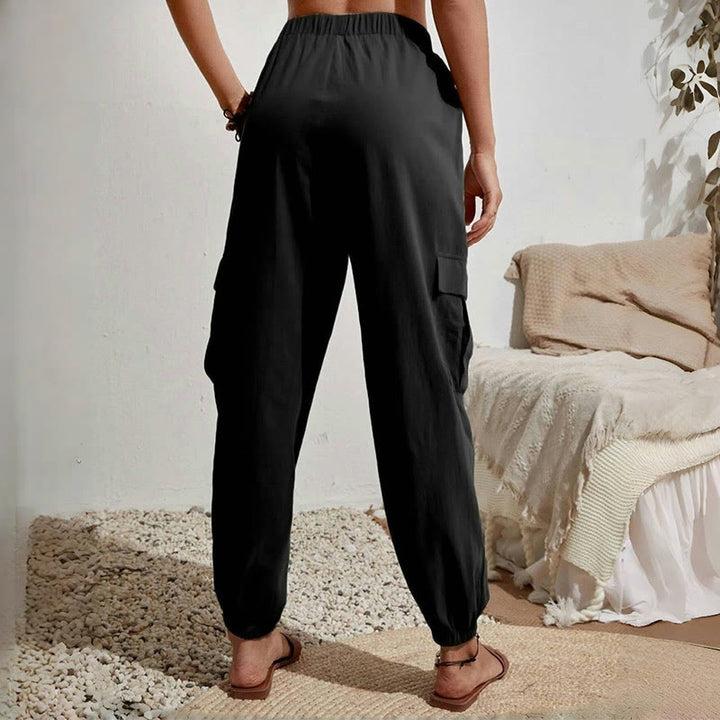 Olivenorma Womens Plain Color High-Waisted Drawstring Hiking Joggers Cargo Pants - image 5