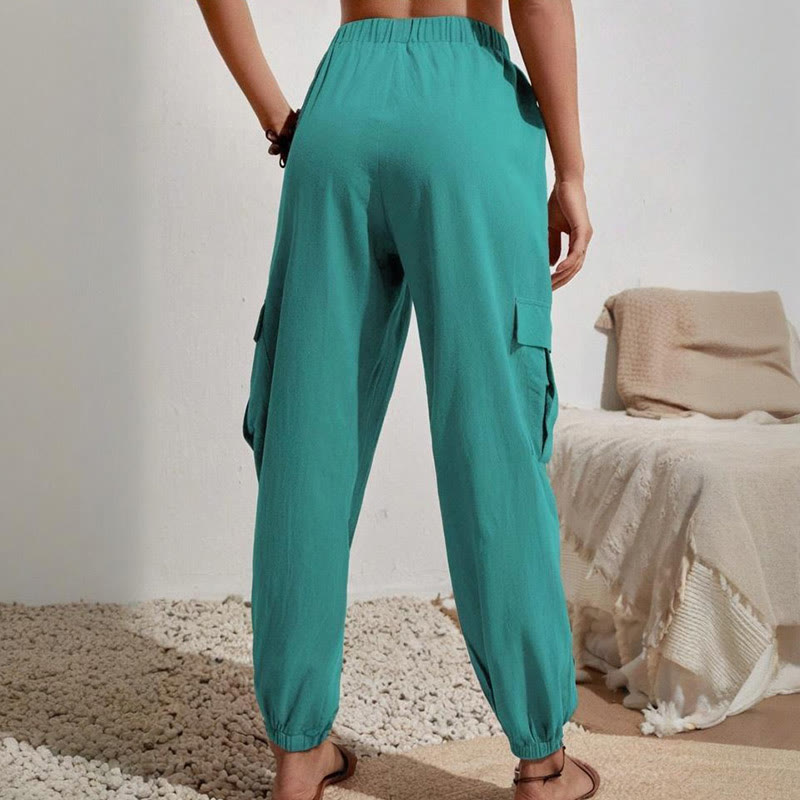 Olivenorma Womens Plain Color High-Waisted Drawstring Hiking Joggers Cargo Pants - image 20