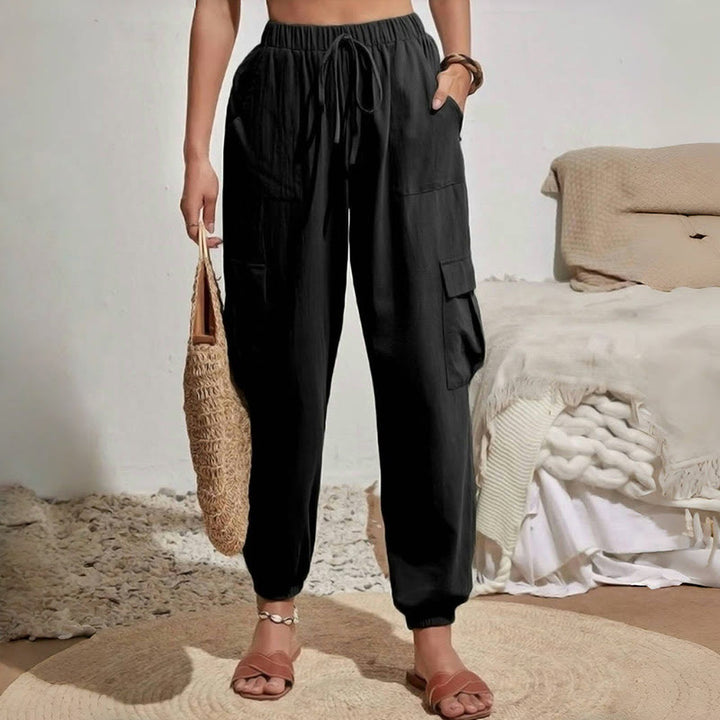 Olivenorma Womens Plain Color High-Waisted Drawstring Hiking Joggers Cargo Pants - image 4