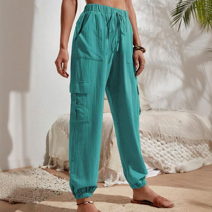 Olivenorma Womens Plain Color High-Waisted Drawstring Hiking Joggers Cargo Pants - image 21