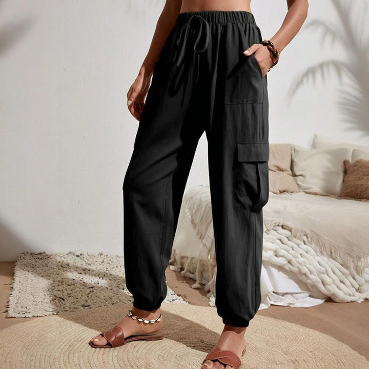 Olivenorma Womens Plain Color High-Waisted Drawstring Hiking Joggers Cargo Pants - Black - XL - image 3