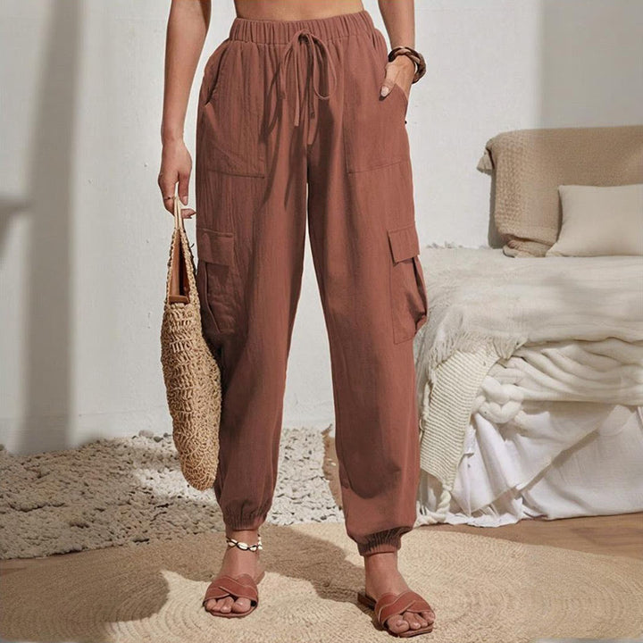 Olivenorma Womens Plain Color High-Waisted Drawstring Hiking Joggers Cargo Pants - image 15