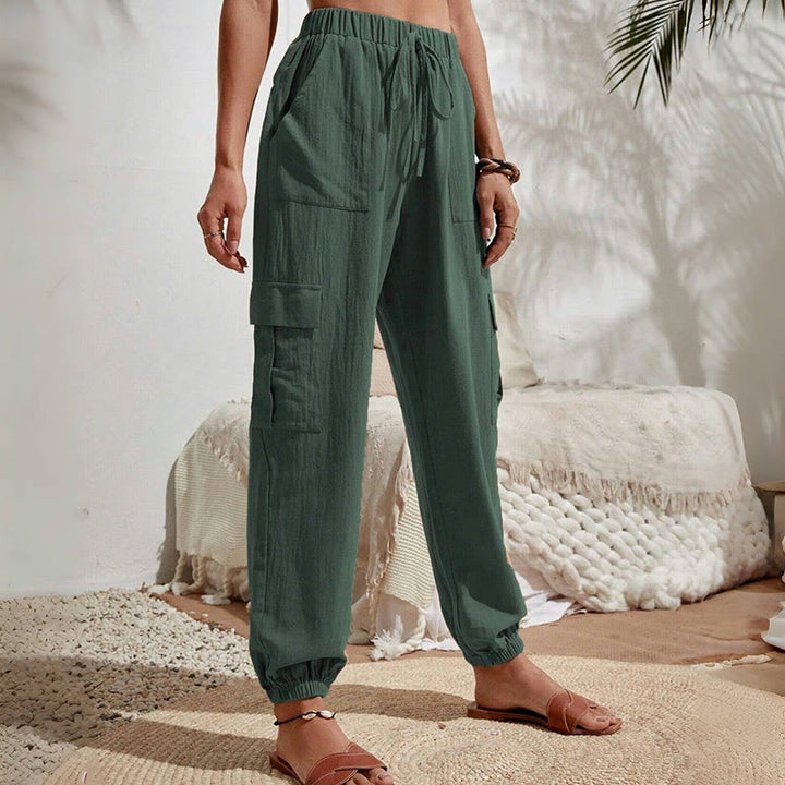 Olivenorma Womens Plain Color High-Waisted Drawstring Hiking Joggers Cargo Pants - image 13