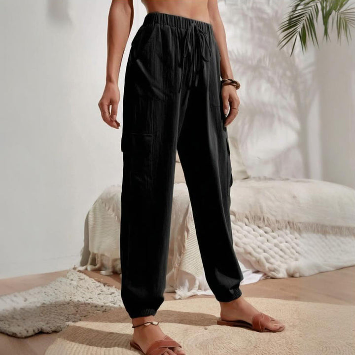 Olivenorma Womens Plain Color High-Waisted Drawstring Hiking Joggers Cargo Pants - image 6