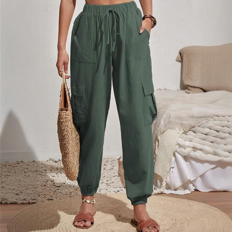 Olivenorma Womens Plain Color High-Waisted Drawstring Hiking Joggers Cargo Pants - image 11