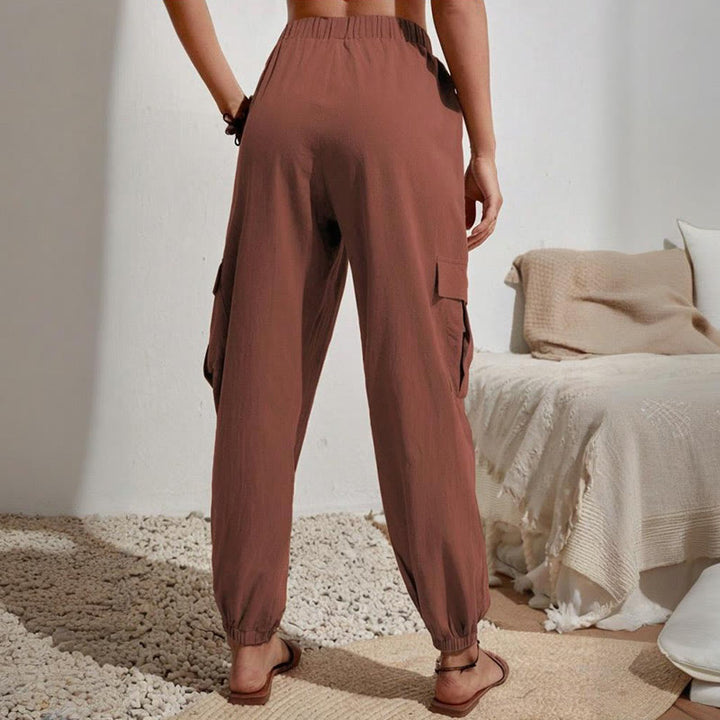 Olivenorma Womens Plain Color High-Waisted Drawstring Hiking Joggers Cargo Pants - image 16