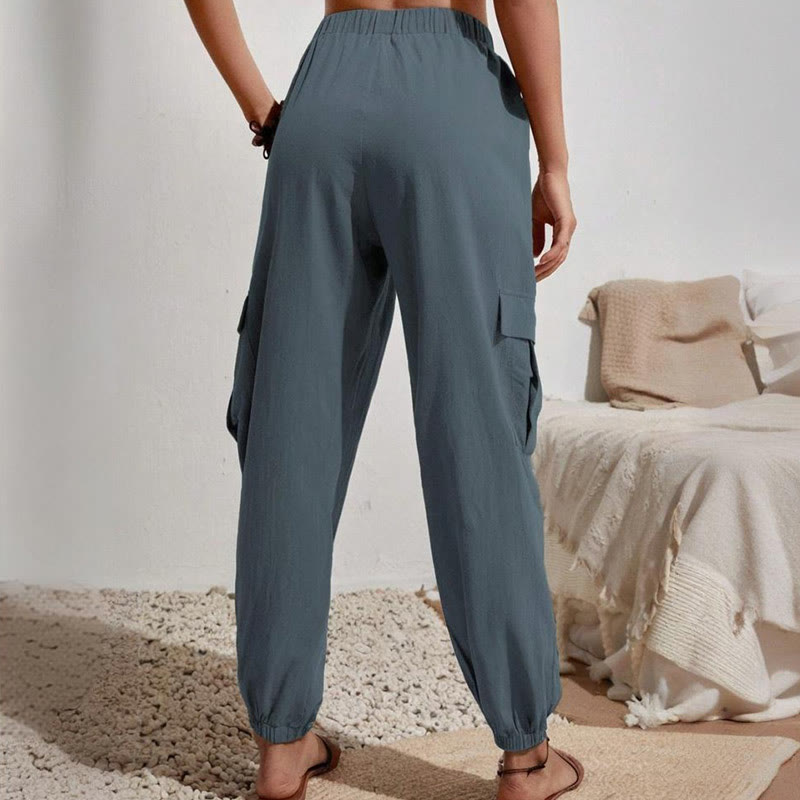 Olivenorma Womens Plain Color High-Waisted Drawstring Hiking Joggers Cargo Pants - image 24