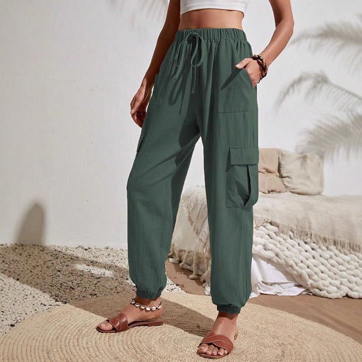 Olivenorma Womens Plain Color High-Waisted Drawstring Hiking Joggers Cargo Pants - SeaGreen - XL - image 10