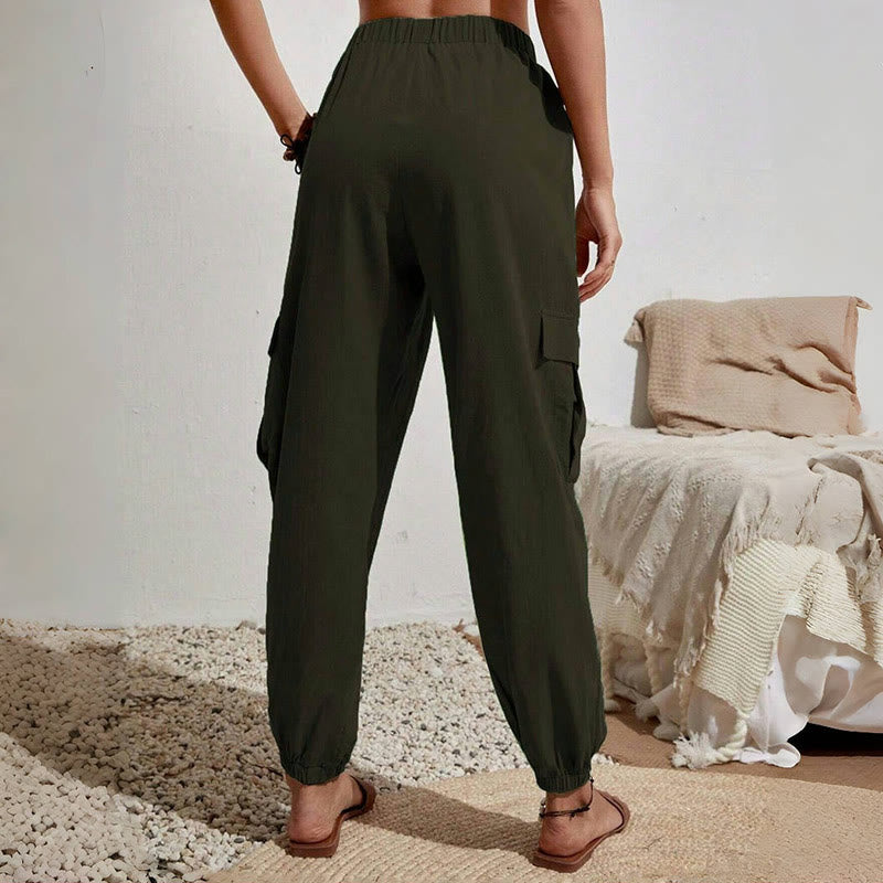 Olivenorma Womens Plain Color High-Waisted Drawstring Hiking Joggers Cargo Pants - image 9