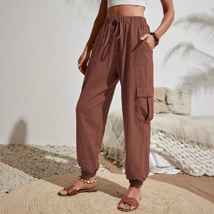 Olivenorma Womens Plain Color High-Waisted Drawstring Hiking Joggers Cargo Pants - Sienna - XL - image 14