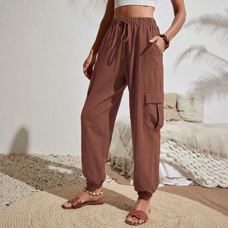 Olivenorma Womens Plain Color High-Waisted Drawstring Hiking Joggers Cargo Pants - Sienna - XL - image 14