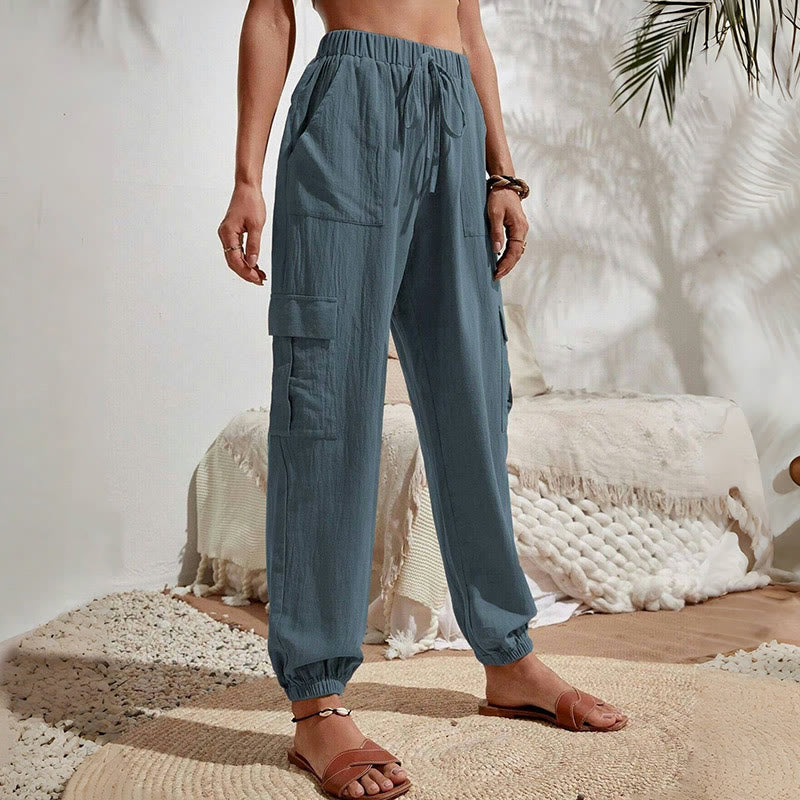 Olivenorma Womens Plain Color High-Waisted Drawstring Hiking Joggers Cargo Pants - image 25