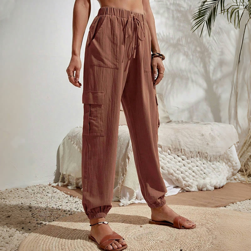 Olivenorma Womens Plain Color High-Waisted Drawstring Hiking Joggers Cargo Pants - image 17