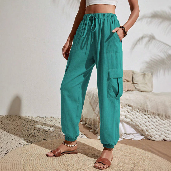 Olivenorma Womens Plain Color High-Waisted Drawstring Hiking Joggers Cargo Pants - DarkTurquoise - XL - image 18