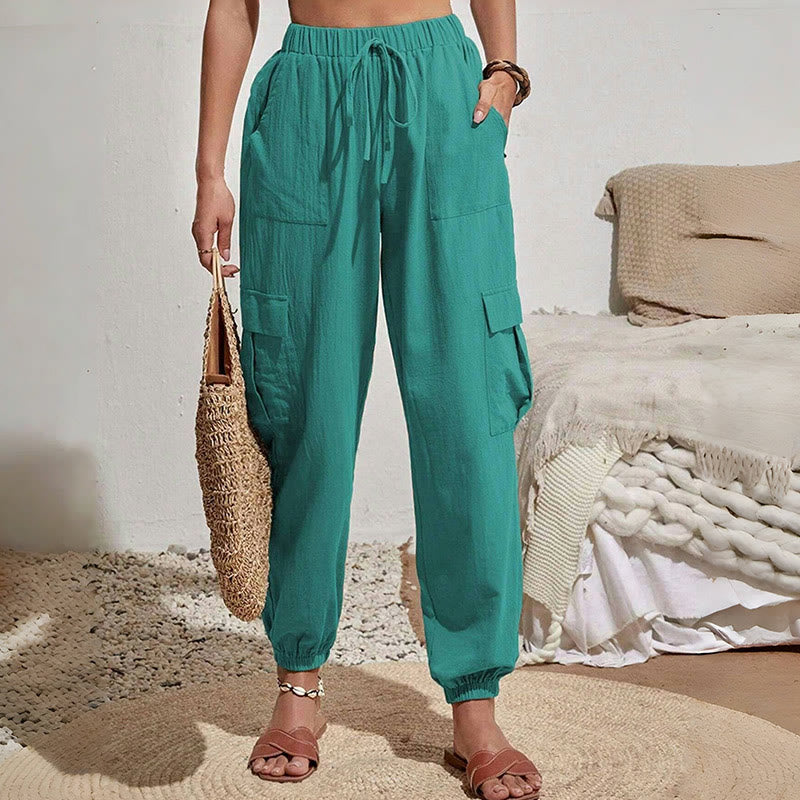Olivenorma Womens Plain Color High-Waisted Drawstring Hiking Joggers Cargo Pants - image 19