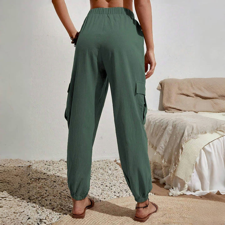 Olivenorma Womens Plain Color High-Waisted Drawstring Hiking Joggers Cargo Pants - image 12