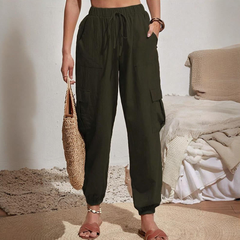 Olivenorma Womens Plain Color High-Waisted Drawstring Hiking Joggers Cargo Pants - image 8