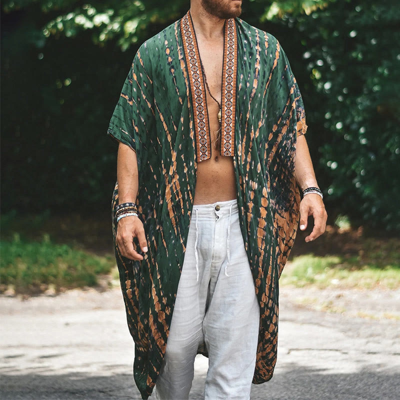 Olivenorma Mens Loose Open Front Beach Robe Cardigan - Green - 4XL - image 0