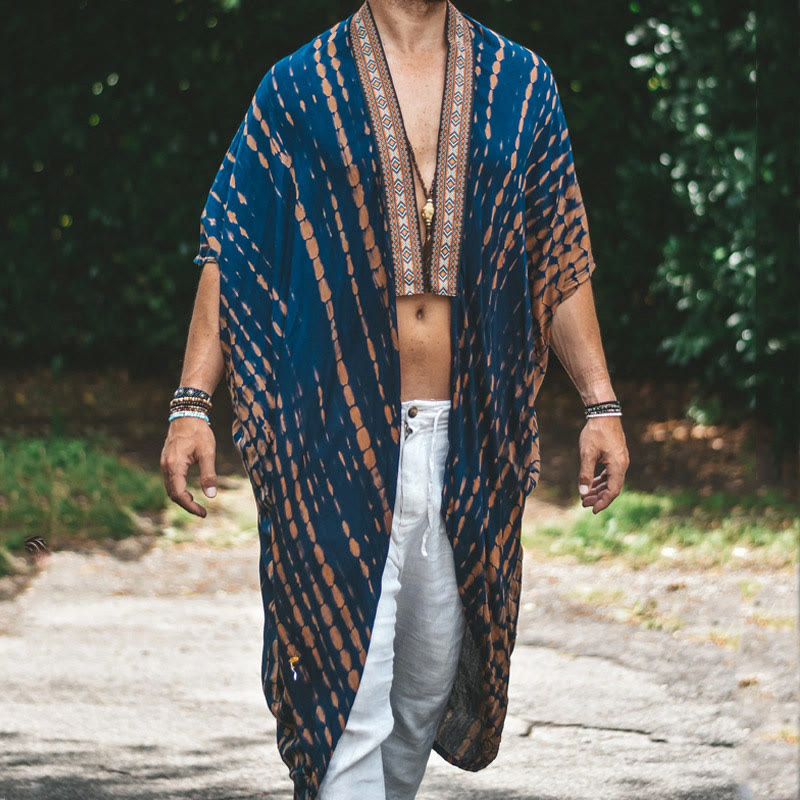 Olivenorma Mens Loose Open Front Beach Robe Cardigan - Blue - 4XL - image 4