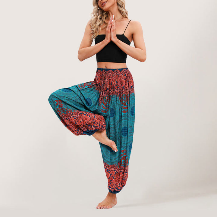 Olivenorma Vibrant Boho Mandala Women's Elastic Waist Harem Pants - Blue - image 0