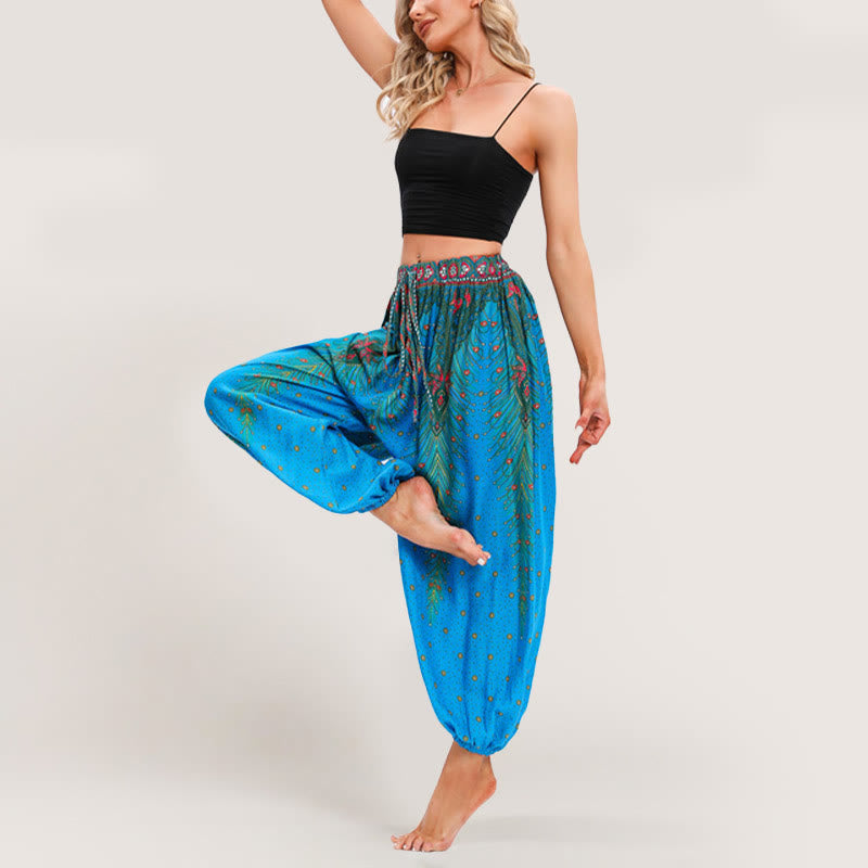 Olivenorma Celestial Print Boho Women's Elastic Waist Harem Pants - Blue - image 14