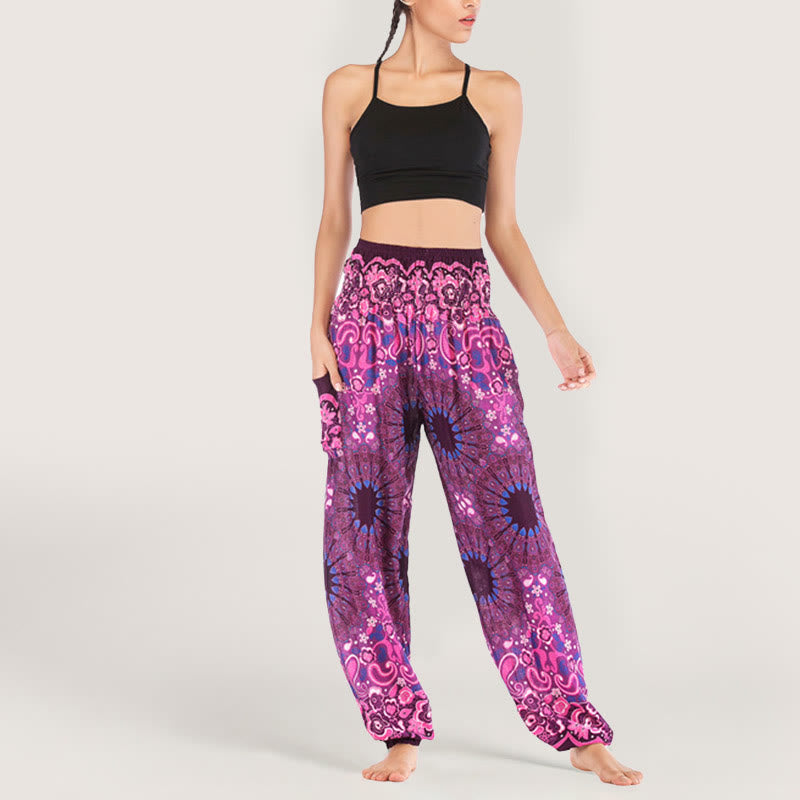 Olivenorma Mandala Snowflake Print Viscose Women's Elastic Waist Harem Pants - image 29