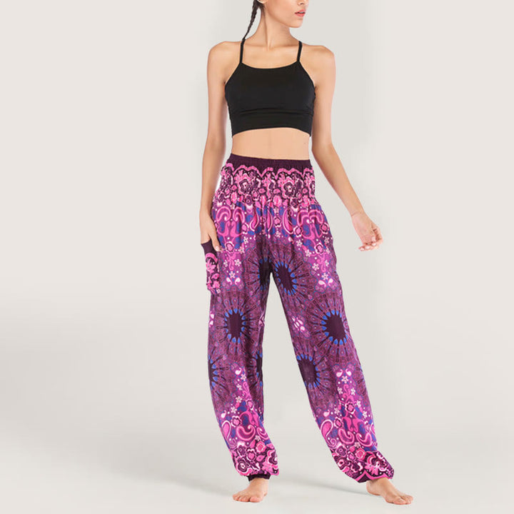 Olivenorma Mandala Snowflake Print Viscose Women's Elastic Waist Harem Pants - image 29