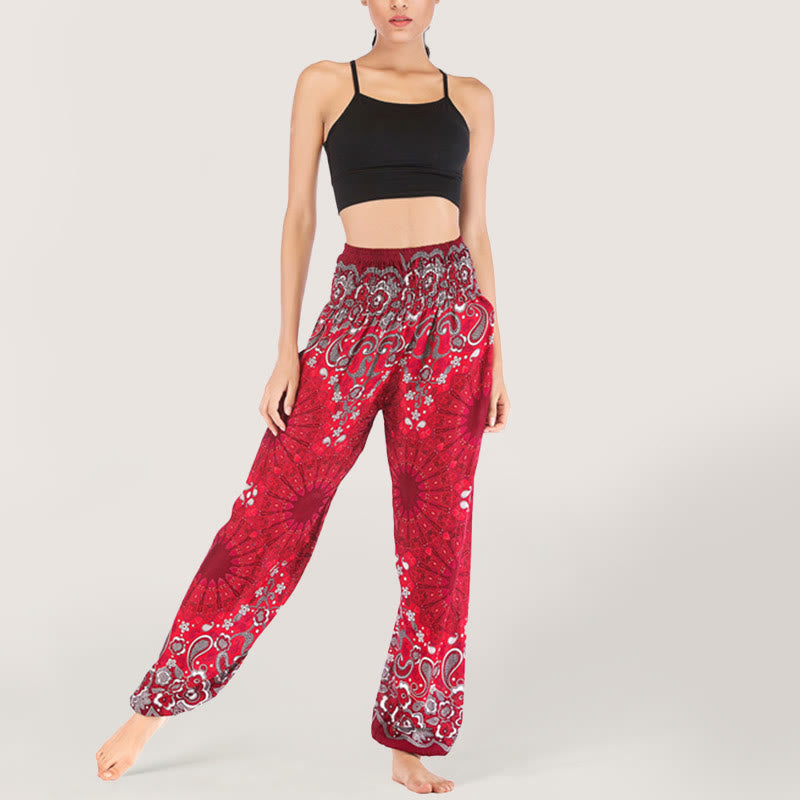Olivenorma Mandala Snowflake Print Viscose Women's Elastic Waist Harem Pants - image 41