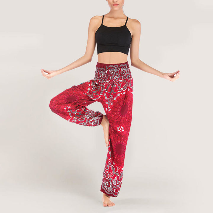 Olivenorma Mandala Snowflake Print Viscose Women's Elastic Waist Harem Pants - Red - image 34