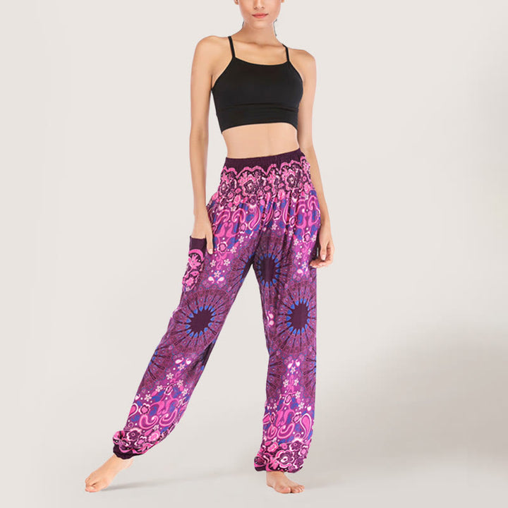 Olivenorma Mandala Snowflake Print Viscose Women's Elastic Waist Harem Pants - image 28