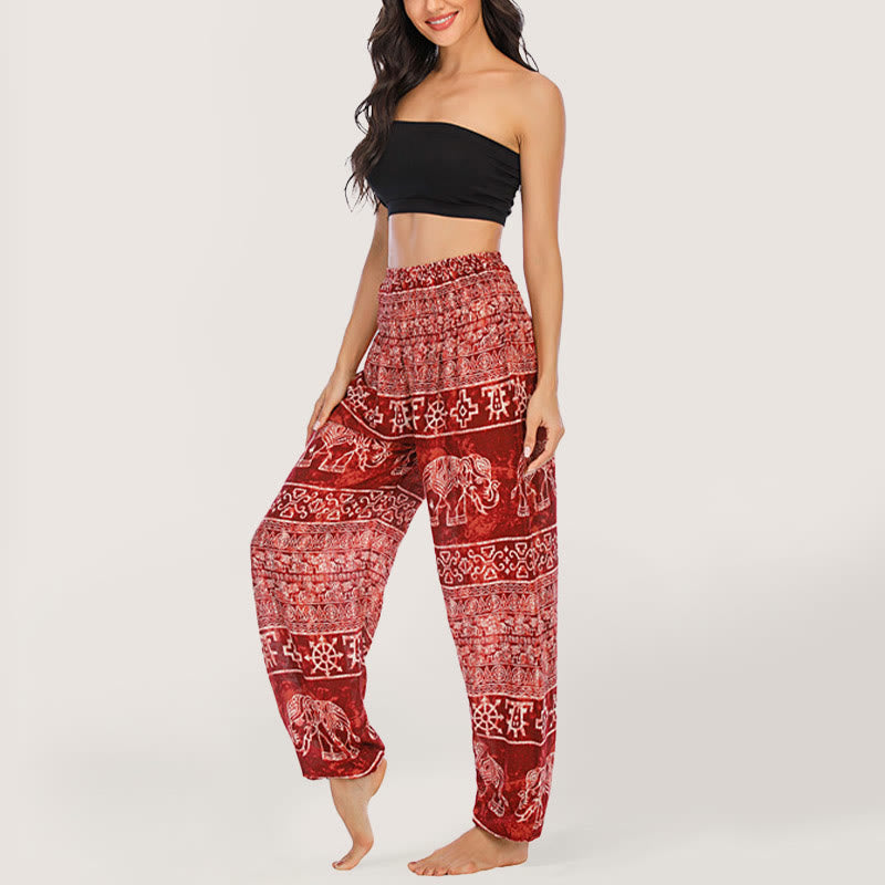 Olivenorma Elephant Yoga Pants Viscose Women's Elastic Waist Harem Pants - Red - image 18
