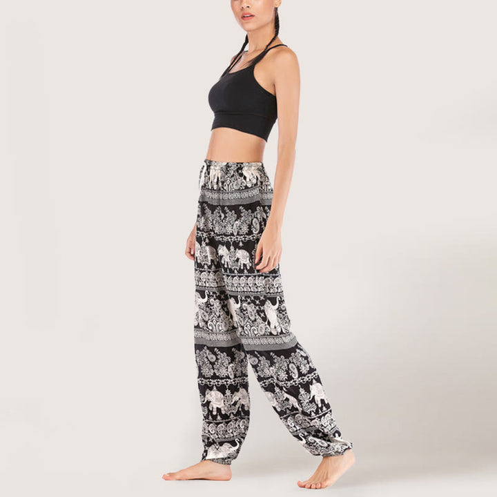 Olivenorma Ethnic Elephant Yoga Pants Viscose Women's Elastic Waist Harem Pants - image 2