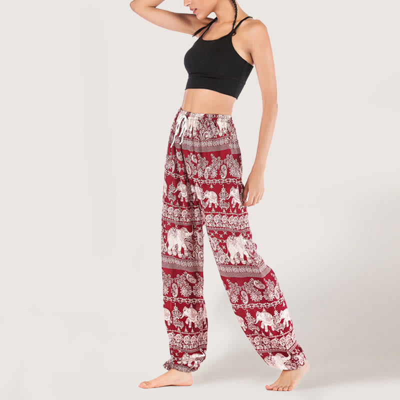 Olivenorma Ethnic Elephant Yoga Pants Viscose Women's Elastic Waist Harem Pants - image 11