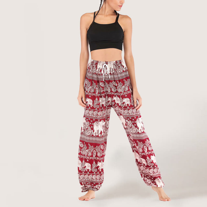 Olivenorma Ethnic Elephant Yoga Pants Viscose Women's Elastic Waist Harem Pants - image 13