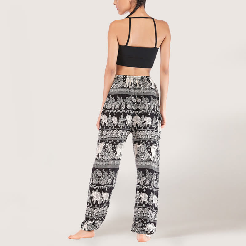 Olivenorma Ethnic Elephant Yoga Pants Viscose Women's Elastic Waist Harem Pants - image 3