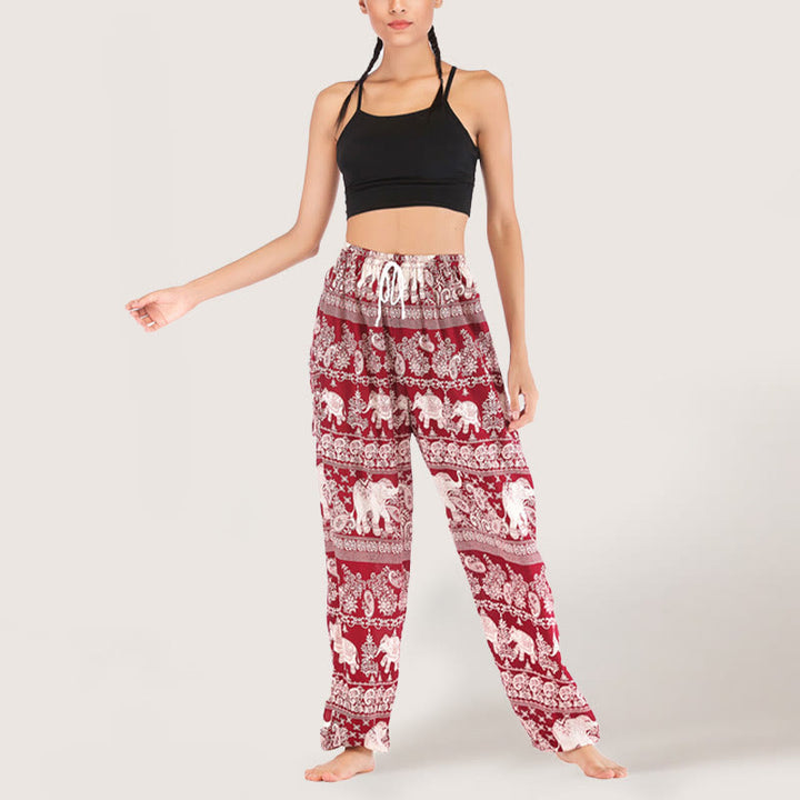 Olivenorma Ethnic Elephant Yoga Pants Viscose Women's Elastic Waist Harem Pants - image 10