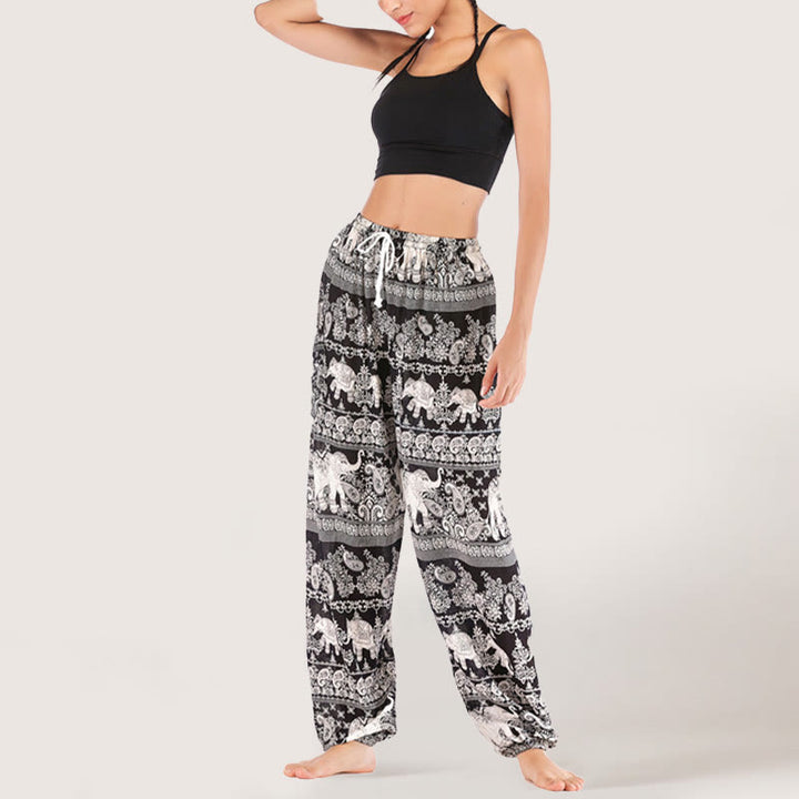 Olivenorma Ethnic Elephant Yoga Pants Viscose Women's Elastic Waist Harem Pants - image 4
